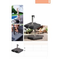 Natural concrete base square anthracite 45kg with rope handle and castors